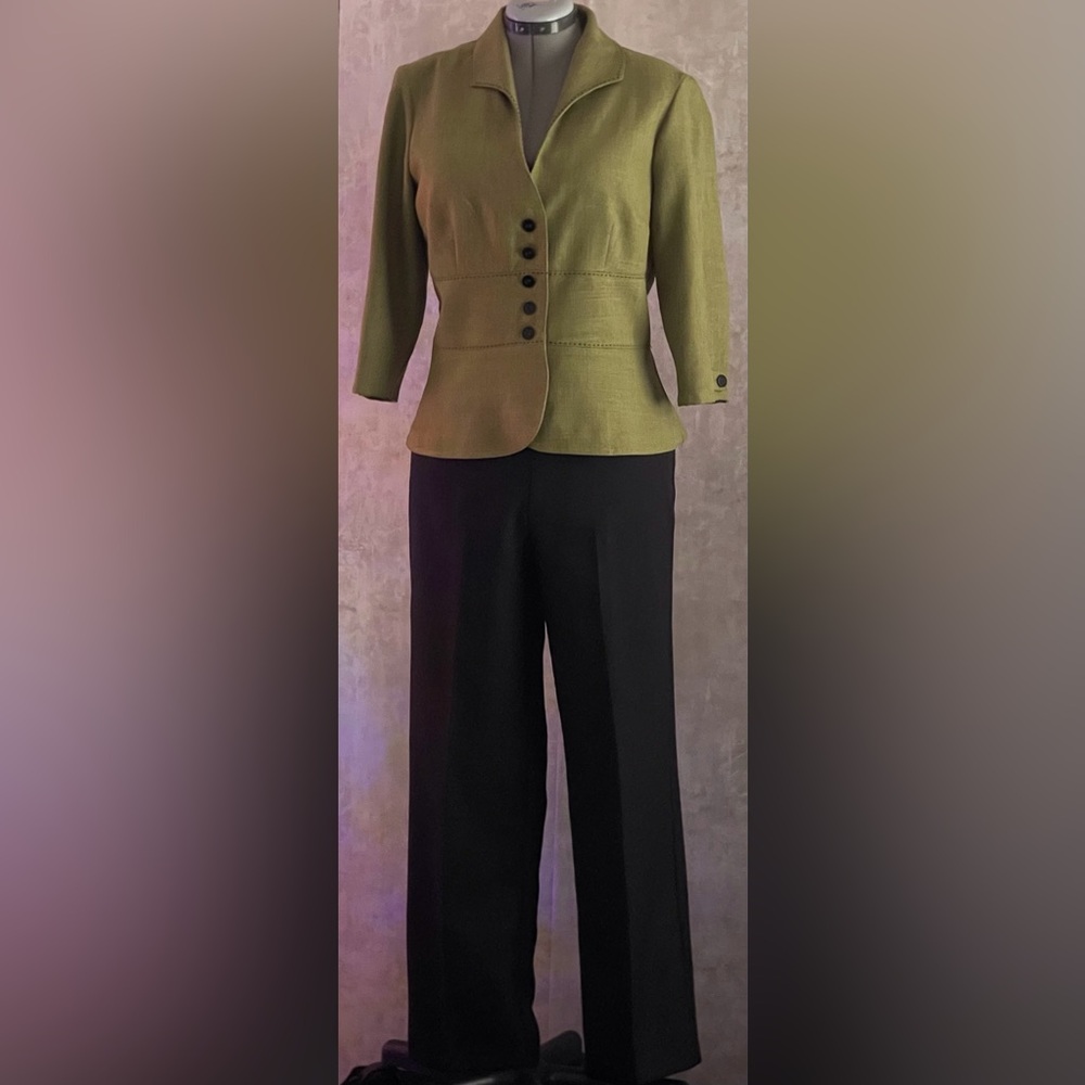 VTG R & K Professional Olive Green Button Up Jacket Black Elastic Pants Sz 14